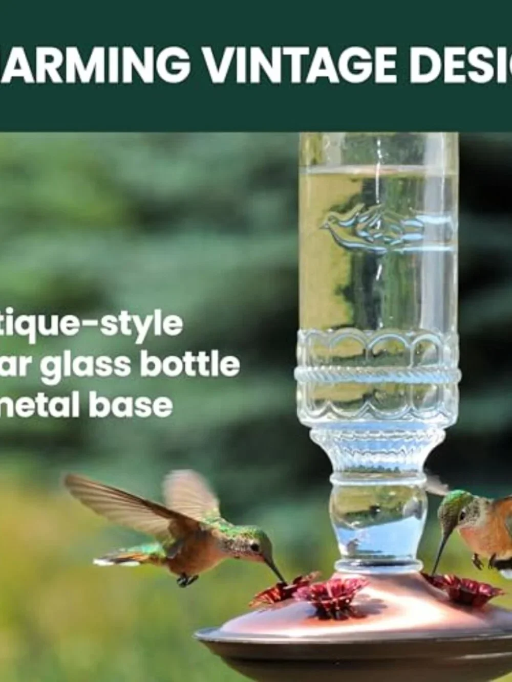 New Antique Glass Bottle Hummingbird Feeder - Outdoor Garden Décor Hummingbird